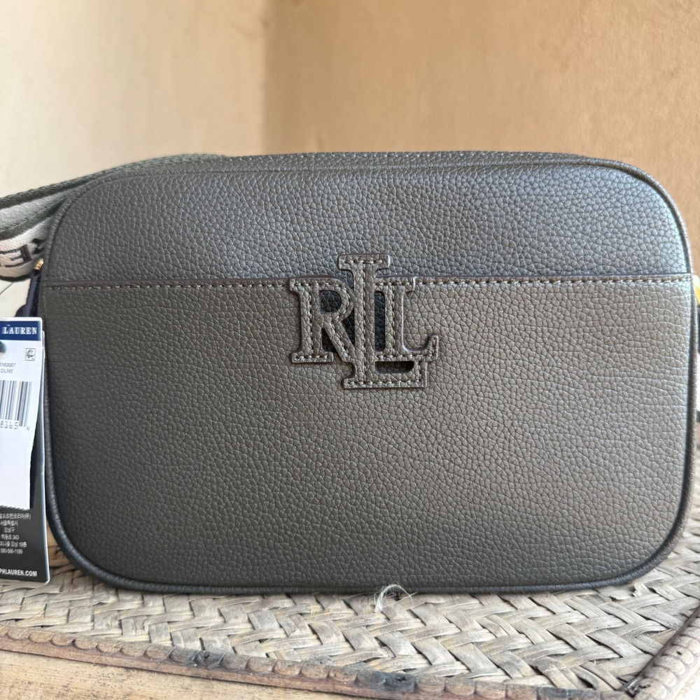 Lauren Ralph Lauren Crossbody Dark Olive Pebbled Leather RLL Camera Bag Purse OS